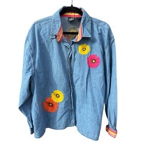 Women’s Denim embroidered floral shirt XXL plus Lighthouse Apparel plus size